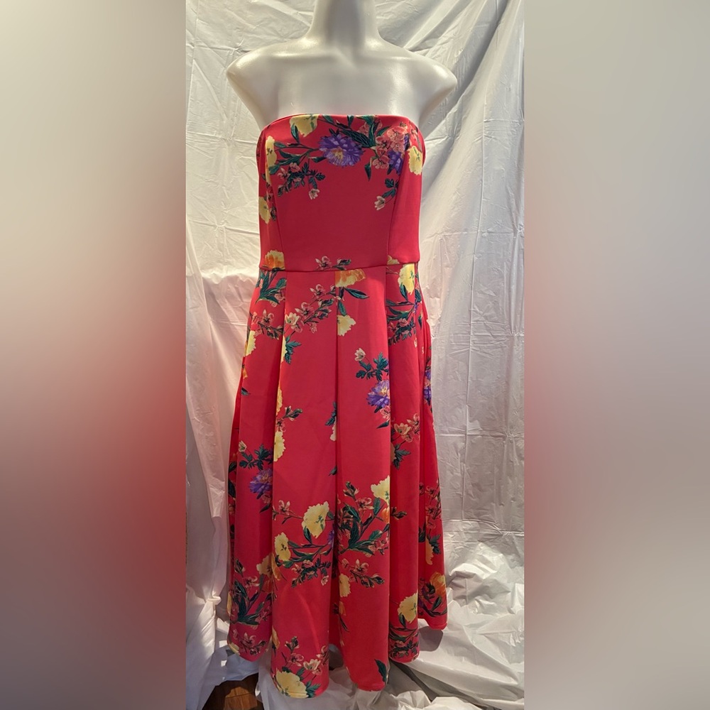 New York & Company hot pink floral strapless dress size small and sweater (m)